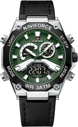 Mens Sport scrape coax upriver splash person blowhole Digital Chronograph Watches Super Bright Backlight Waterproof Leather Wristwatch NAVIFORCE 