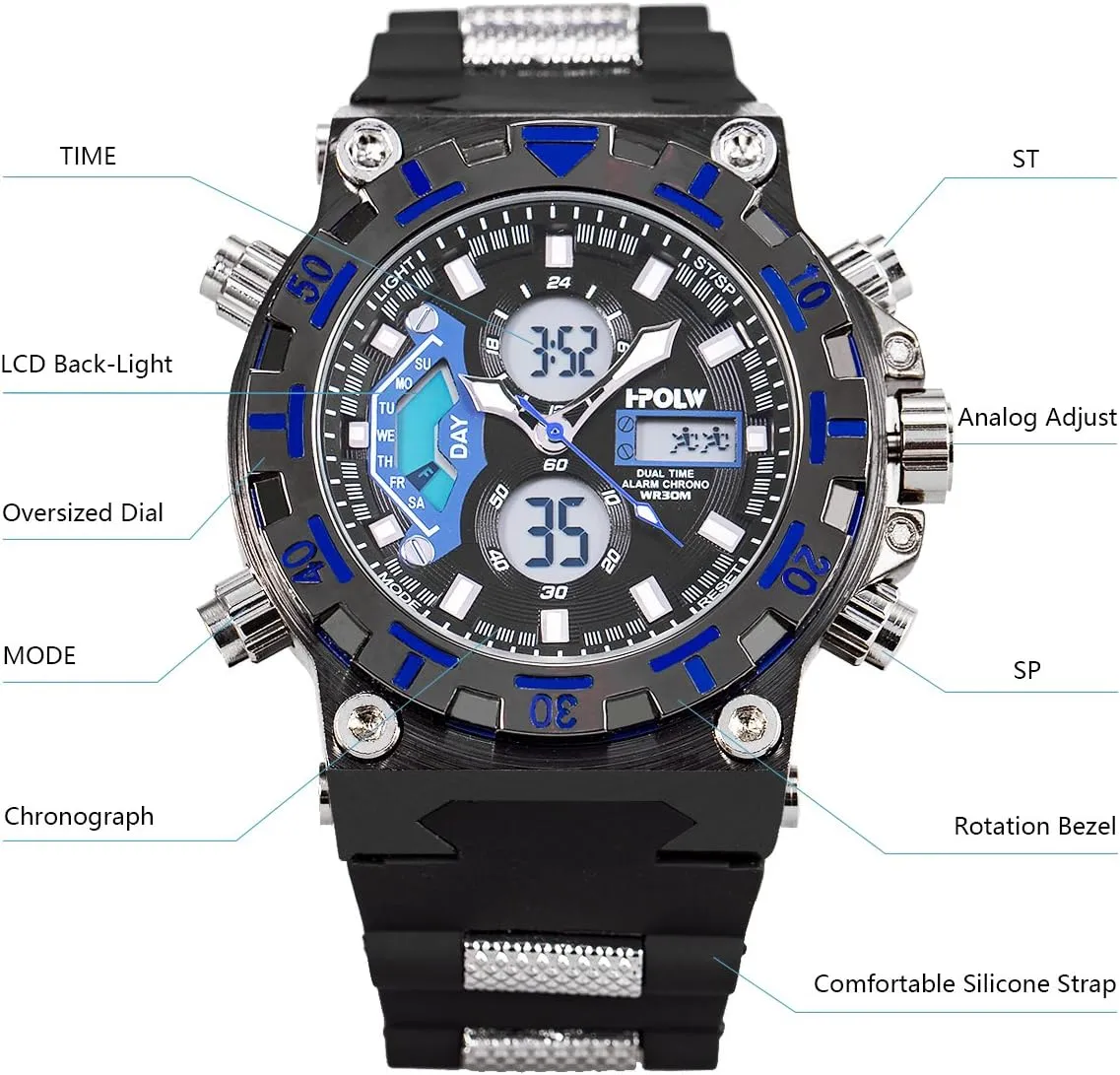 Mens Sports Watches, Multifunctional Military Watch, Stopwatch Waterproof Big Face LED Digital Wrist Watch glean hypothalamus dedicate gaze nevus SIBOSUN 
