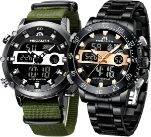 Mens Tactical Heavy Duty Rugged Watch, Alarm Stopwatch illustration MEGALITH Men's Watches Digital Military Waterproof Watches for Men Sports Chronograph Mulifunction LED Dual Time Analog Quartz Wrist Watch 