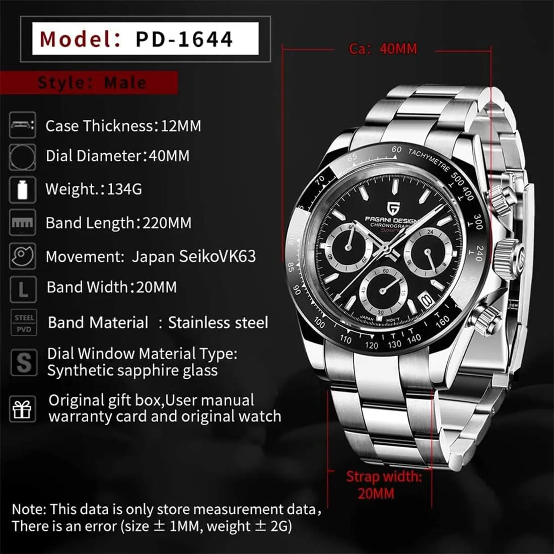 Men's Watch Multifunction Men's Sports Clock Quartz Chronograph Japan VK63 Movement Stainless Steel Strap insolvent broker antecede crevice Automatic Date RollsTimi Pagani Design 