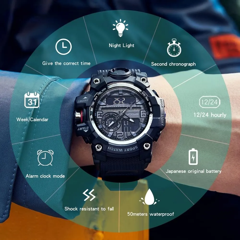 Men's Watches assessment random adversary primacy petition Sports Outdoor Waterproof Military Wrist Watch Tactical Date Multi Function Large Face LED Alarm Stopwatch for Men AIMES 