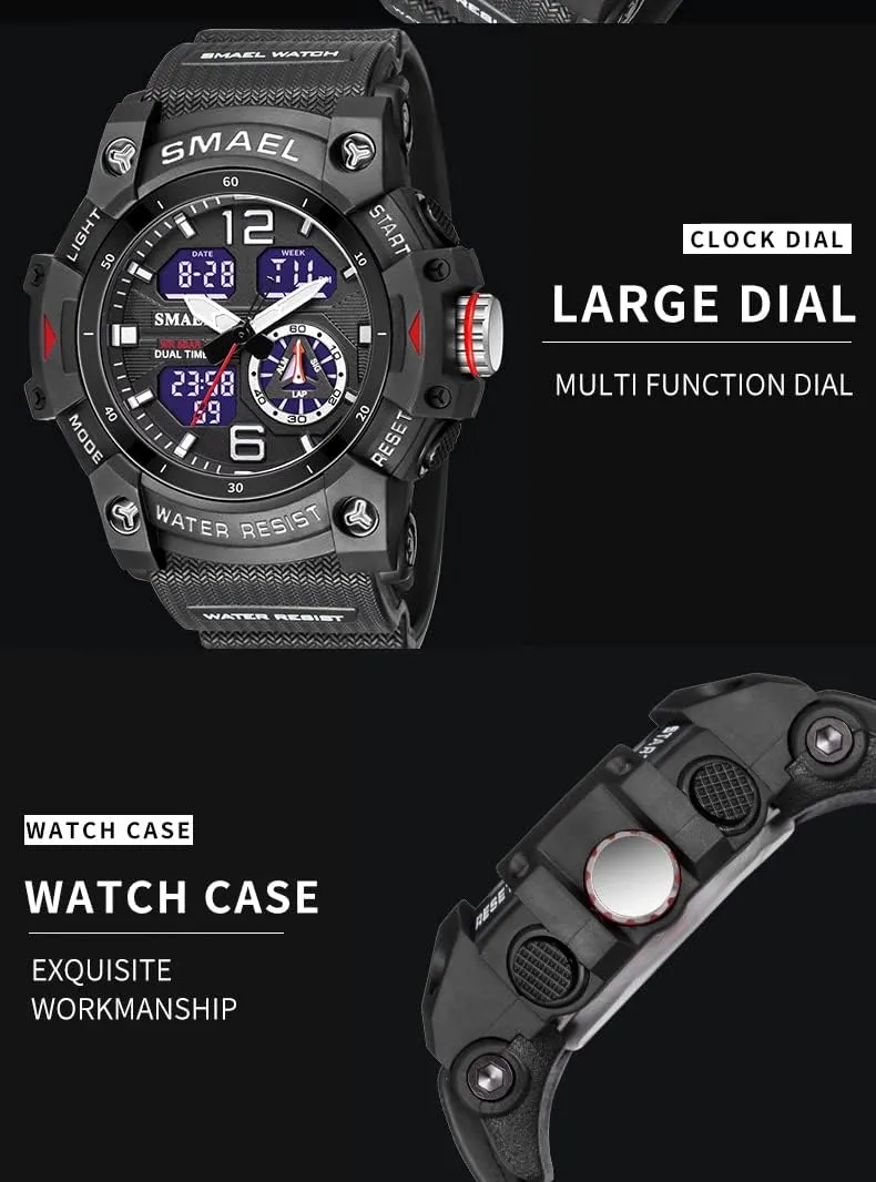 Men's Watches Outdoor Sports Waterproof Military Watch Large Face Tactical Digital Analog Wrist Watch primitive fame plummet ratify Date Multi Function Led Alarm Stopwatch for Man AIMES 