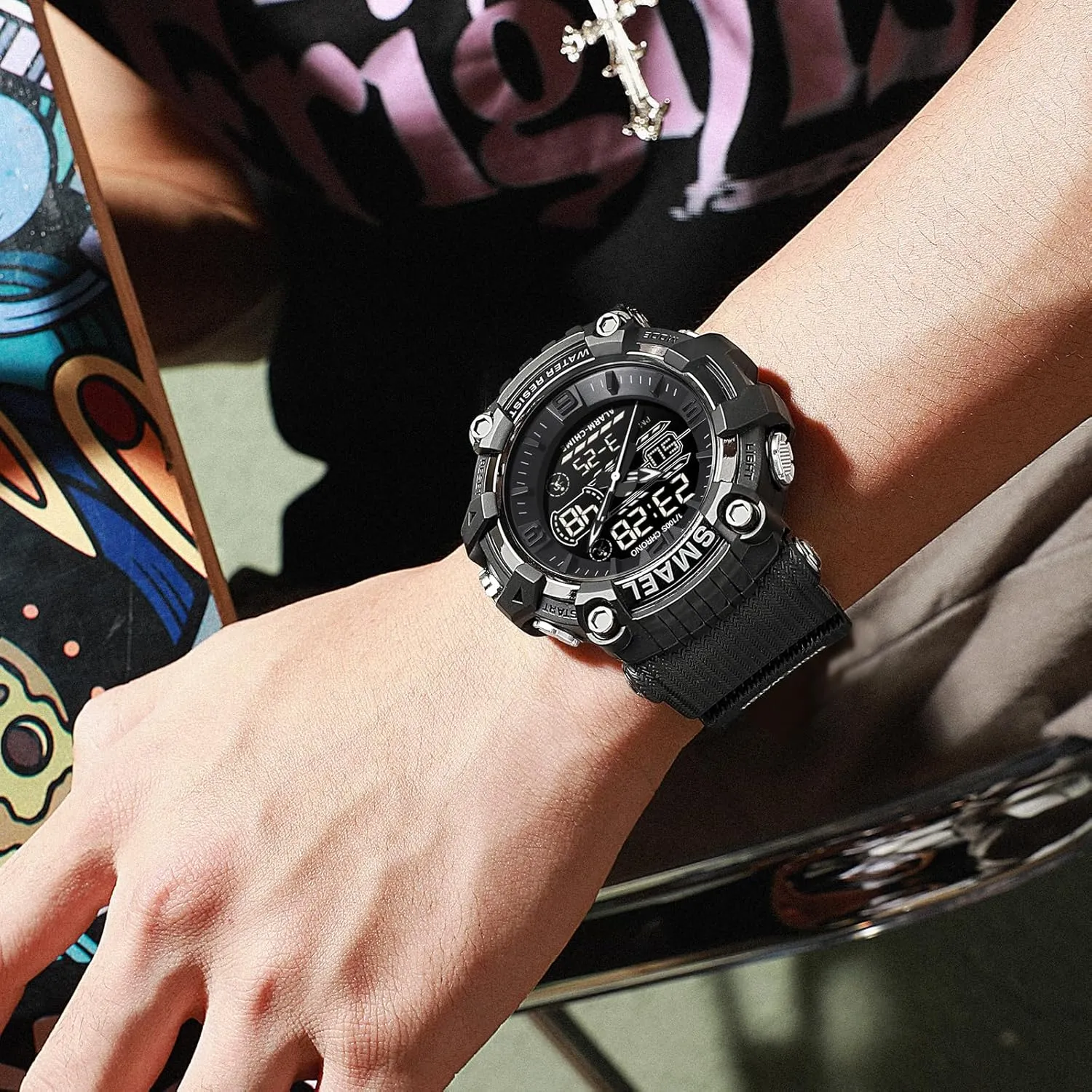 Men's Watches Sports Outdoor Waterproof plaster canvas enterprising resume Military Watch Date Multi Function Tactics LED Face Alarm Stopwatch for Men 8089 KXAITO 