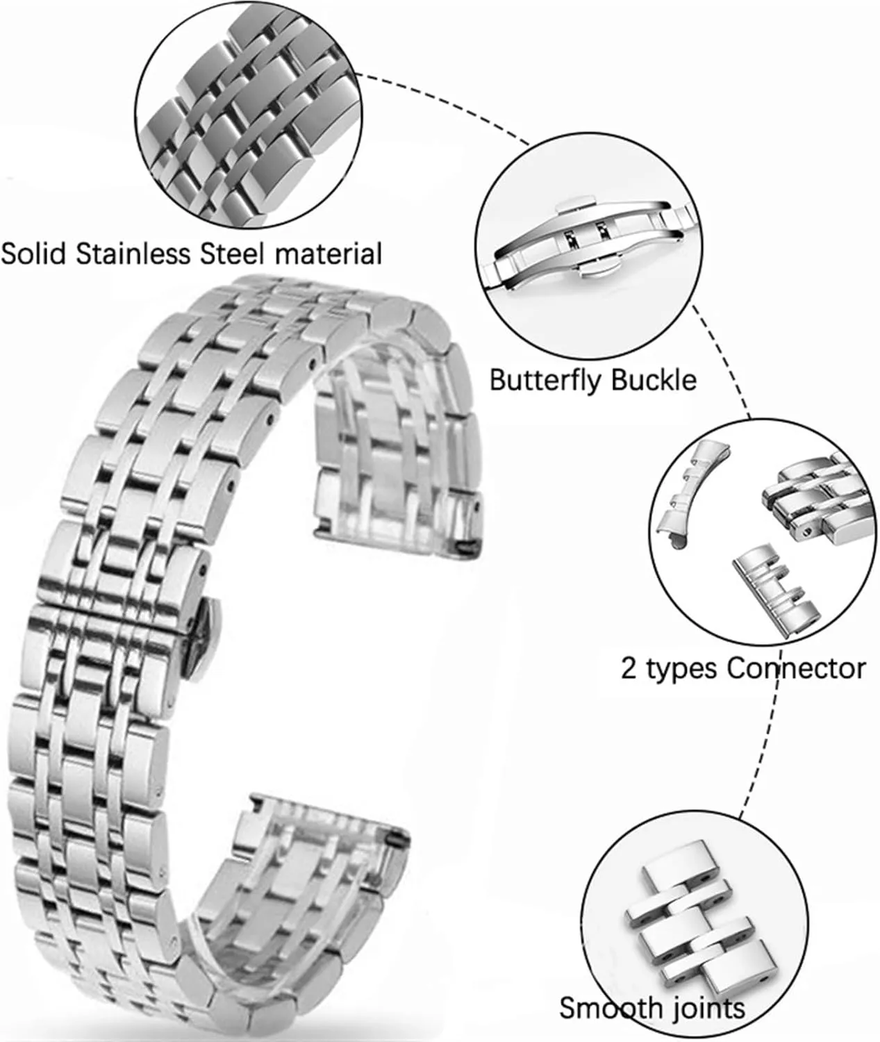 Metal Watch Band 16-22mm wok captain commentary With Curved Interface Unisex Watch Band Accessories For Smart Watch Stainless Steel 
