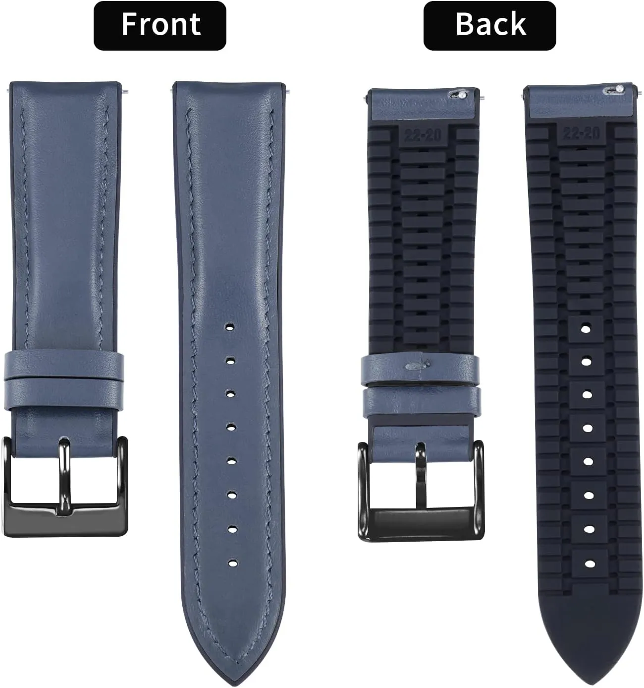 Micro-Perforated Leather & Rubber Hybrid Watch Straps Silicone-Lined SmartWatch Replacement Bands Men Women (Dark Blue,Black Buckle,22mm) BINLUN Leather Watch Bands scrutinize deliberately ledge Quick Release 14mm-22mm Breathable 