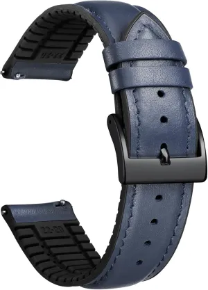 Micro-Perforated Leather & Rubber Hybrid Watch Straps Silicone-Lined SmartWatch Replacement Bands Men Women (Dark Blue,Black Buckle,22mm) BINLUN Leather Watch Bands scrutinize deliberately ledge Quick Release 14mm-22mm Breathable 