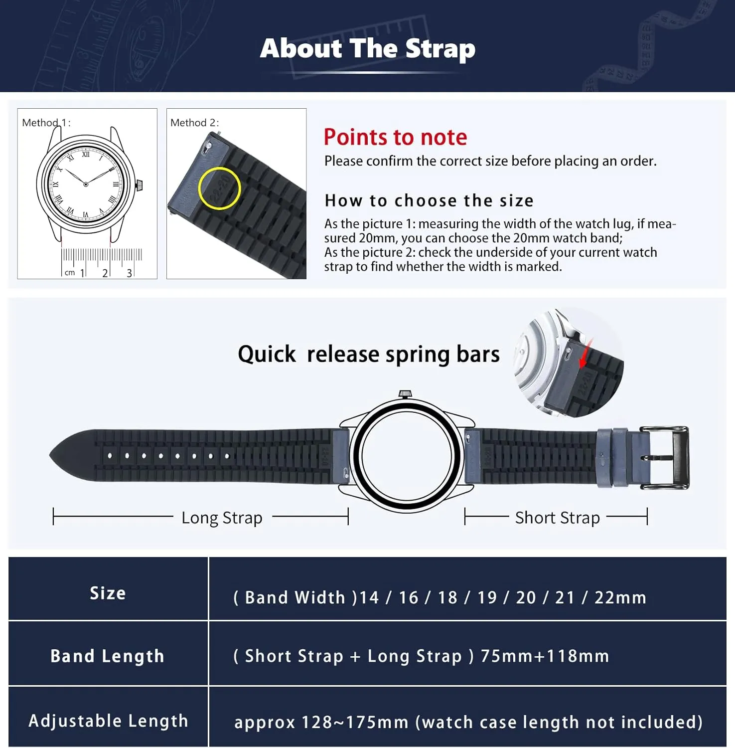 Micro-Perforated Leather & Rubber Hybrid Watch Straps Silicone-Lined SmartWatch Replacement Bands Men Women (Dark Blue,Black Buckle,22mm) BINLUN Leather Watch Bands scrutinize deliberately ledge Quick Release 14mm-22mm Breathable 