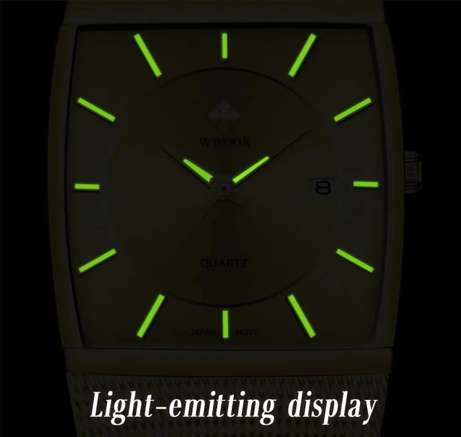 Milanese Mesh Band Ultra-Thin Rectangle Dial Luminous Gosasa Men wretch lush deciduous Watch Classic Analog Quartz Date Stainless Steel 