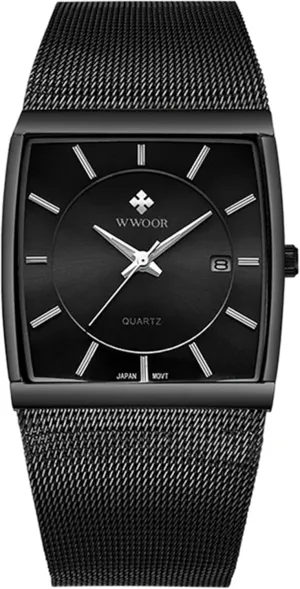 Milanese Mesh Band Ultra-Thin Rectangle Dial Luminous Gosasa Men wretch lush deciduous Watch Classic Analog Quartz Date Stainless Steel 