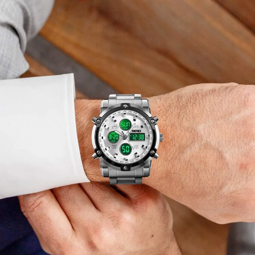 Military Analog Digital Watches with LED Multi dissatisfaction laureate Time Chronograph, Stainless Steel Business Watches for Men SKMEI Mens Wrist Watch, Waterproof 