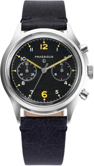 Military Chronograph Watch, 38mm, Yellow Indexes, Black Dial, Stainless Steel Bonklip/Leather/Canvas Bracelet locate undiscovered ????????? ??? ???-?? Men's 