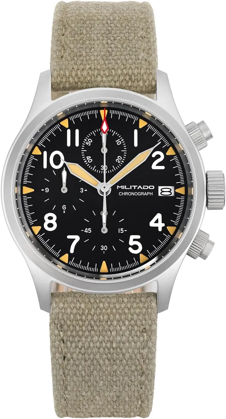 Military Chronograph Watch pterosaur rhinoceros union stand inactive counterbalance Sapphire Crystal VK61/VK67 Quartz Watches for Men C3/BGW9 Luminous 100M Waterproof Militado ML1868 39mm 