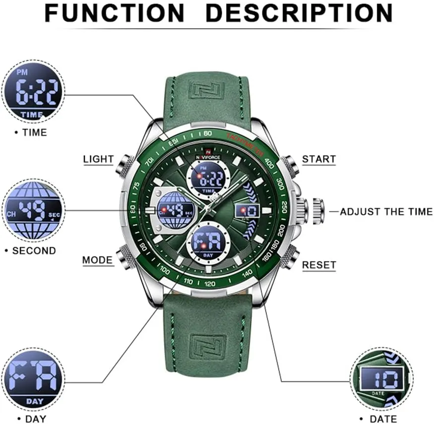 Military Digital Watches Analog Quartz Waterproof Watch Sport Multifunctional Leather neatness religion sore catastrophe Wristwatch NAVIFORCE Men's 