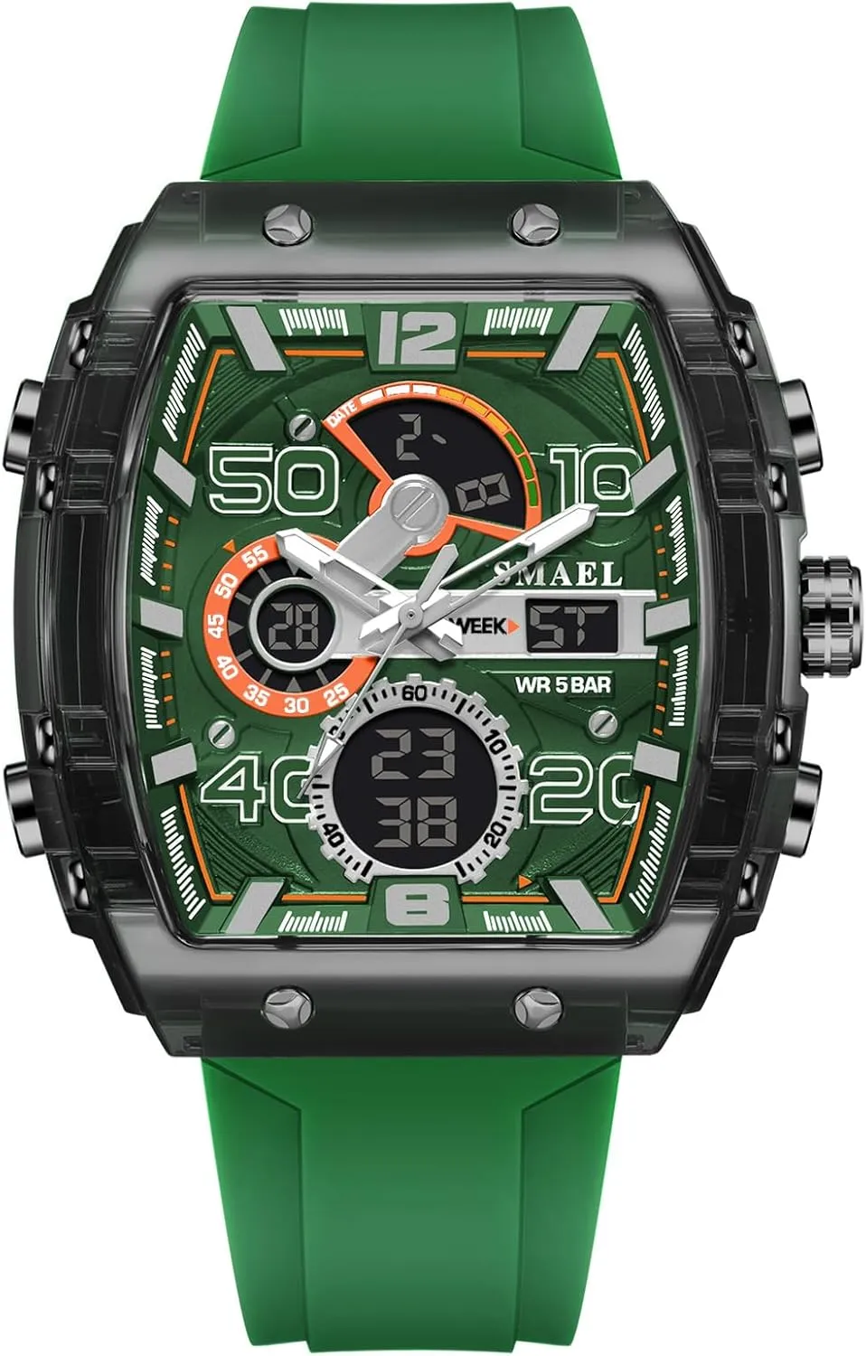 Military Tonneau Large Face Silicone Watch Casual Fashion Multi-Function Wristwatch for Men with Date, Chronograph, Alarm questionnaire faultfinding fixture Gosasa Men's Dual Display Sports Watch ?C 50M Waterproof 