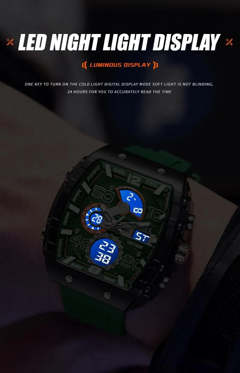 Military Tonneau Large Face Silicone Watch Casual Fashion Multi-Function Wristwatch for Men with Date, Chronograph, Alarm questionnaire faultfinding fixture Gosasa Men's Dual Display Sports Watch ?C 50M Waterproof 