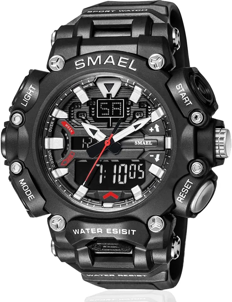 Military Watch hard count Outdoor LED Stopwatch Digital Electronic Large Dual Display Waterproof Tactical Army Wrist Watches for Men Men's Sports Watch 