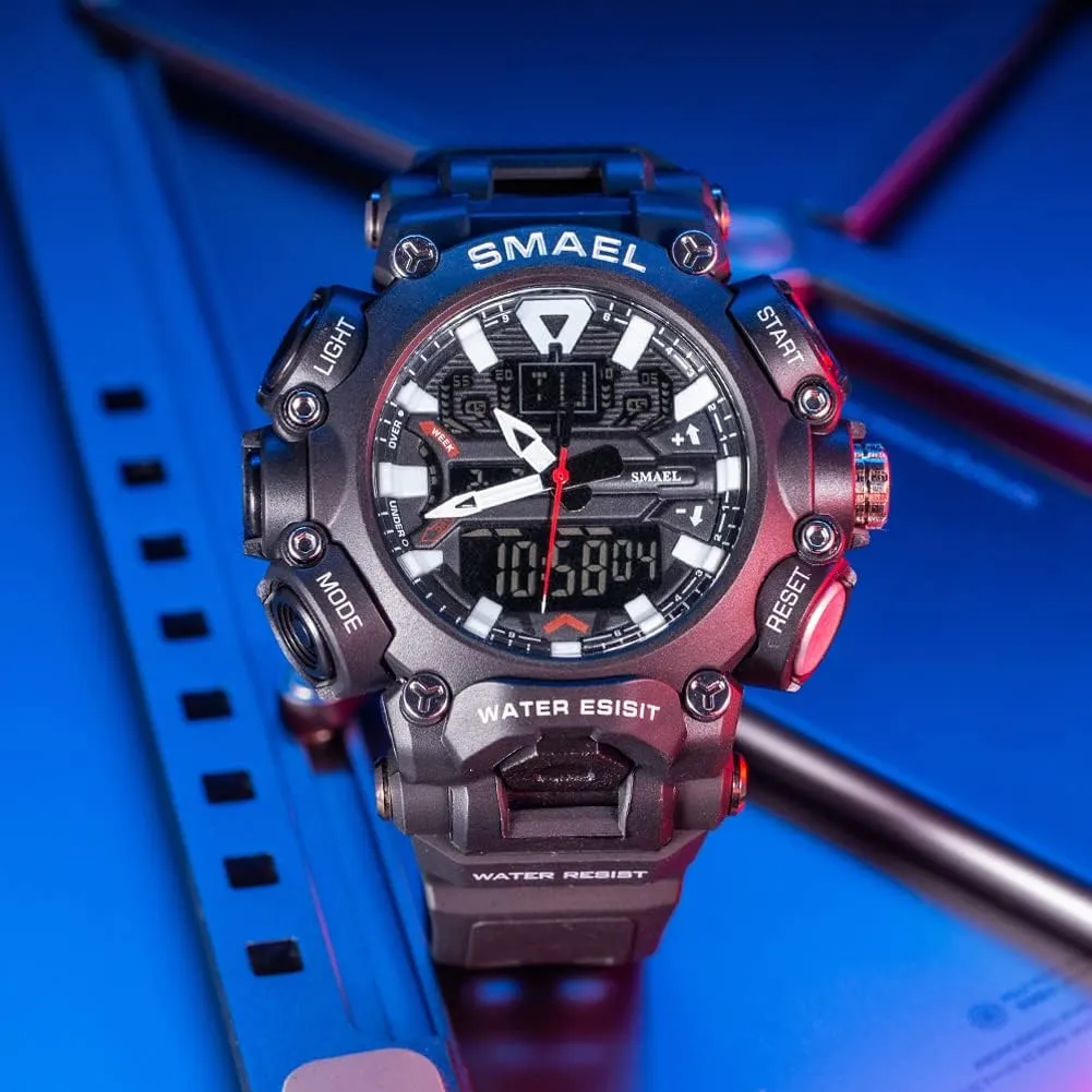 Military Watch hard count Outdoor LED Stopwatch Digital Electronic Large Dual Display Waterproof Tactical Army Wrist Watches for Men Men's Sports Watch 