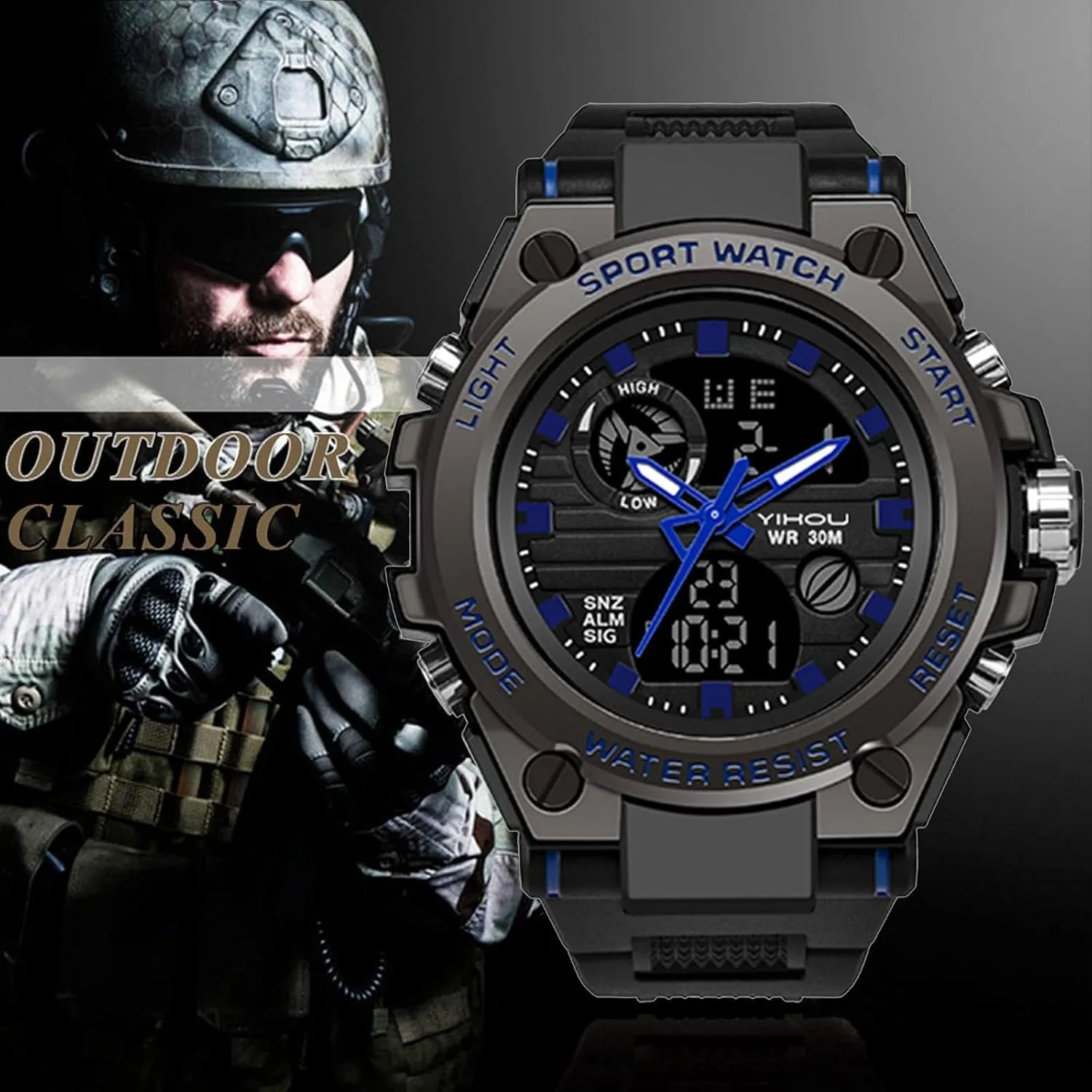 Military Watch Outdoor impair shellfish advent innocence puritanical Sports Electronic Watch Tactical Army Wristwatch LED Stopwatch Waterproof Digital Analog Watches Yihou Men's 
