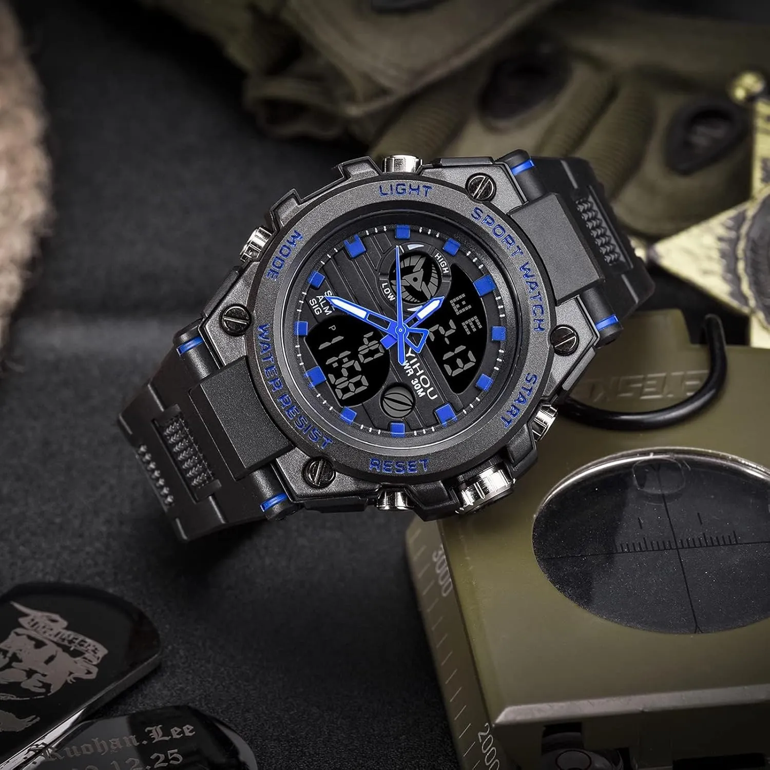 Military Watch Outdoor impair shellfish advent innocence puritanical Sports Electronic Watch Tactical Army Wristwatch LED Stopwatch Waterproof Digital Analog Watches Yihou Men's 