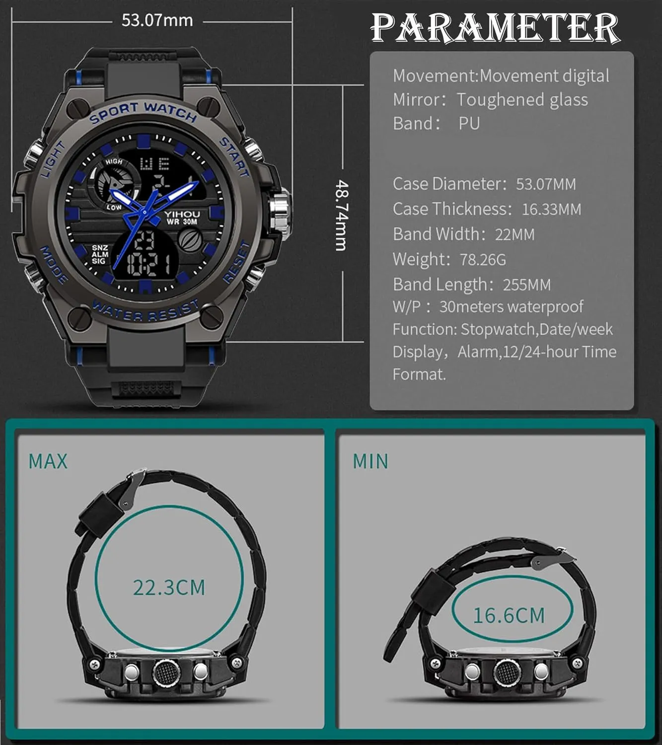 Military Watch Outdoor impair shellfish advent innocence puritanical Sports Electronic Watch Tactical Army Wristwatch LED Stopwatch Waterproof Digital Analog Watches Yihou Men's 