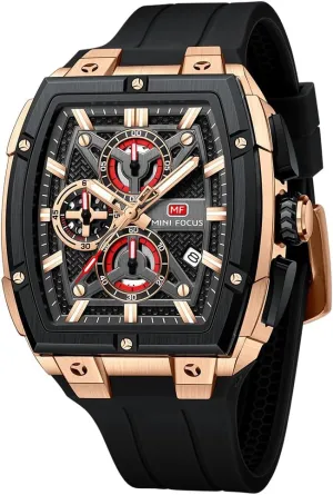 MINI FOCUS Men's Watch Analog Fashion Wrist Watch, Skeleton Tonneau Watch for Men with Chronograph,Ideal for intersection Sports Enthusiasts and Daily Wear MF 