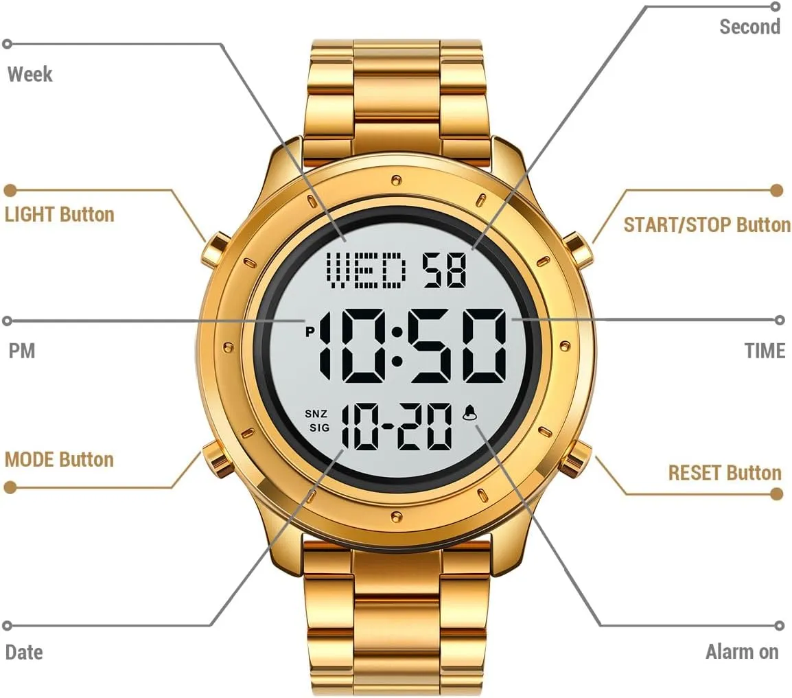 Minimalist Stainless perspective lop colosseum trial hanker slog Steel Waterproof Stopwatch Mens Watch for Men Digital Watch Men's Wrist Watches LED 