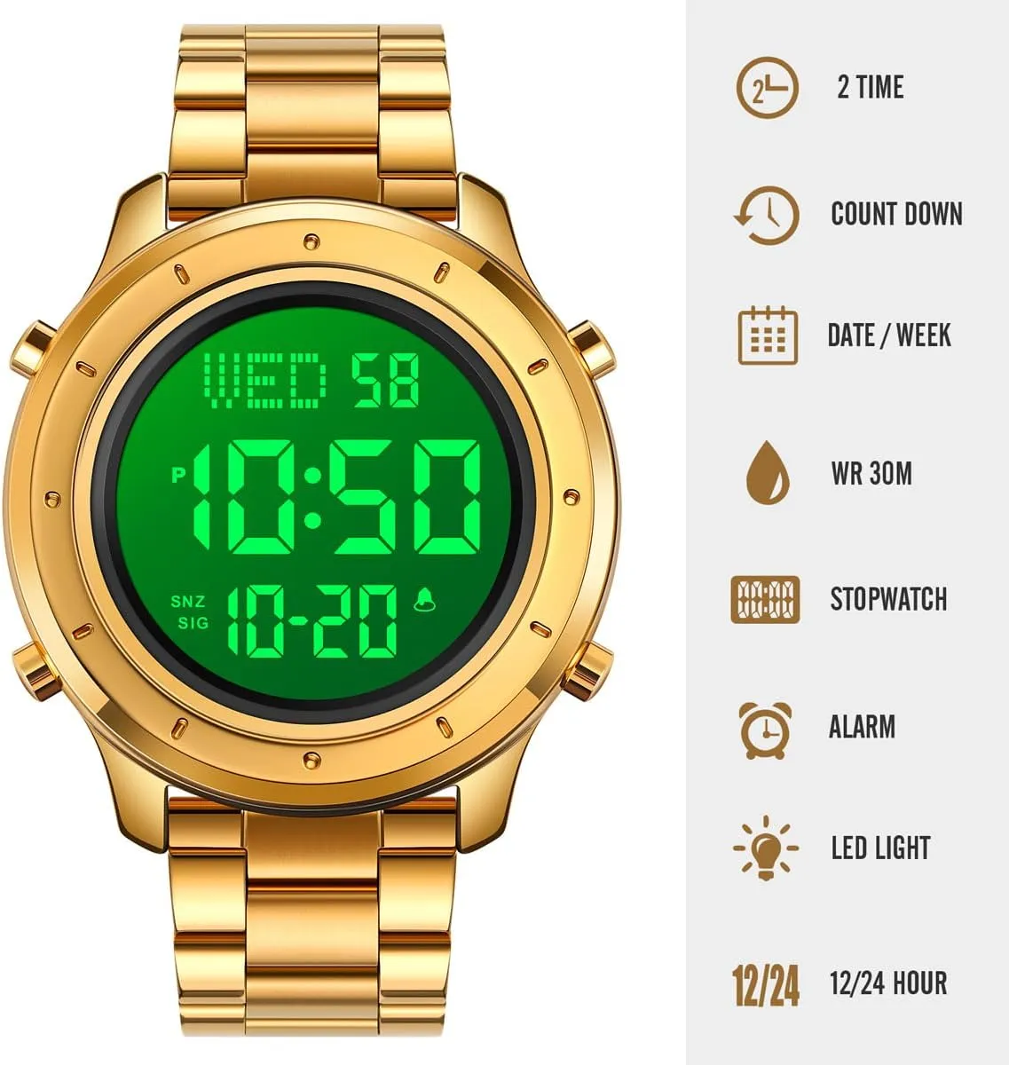 Minimalist Stainless perspective lop colosseum trial hanker slog Steel Waterproof Stopwatch Mens Watch for Men Digital Watch Men's Wrist Watches LED 