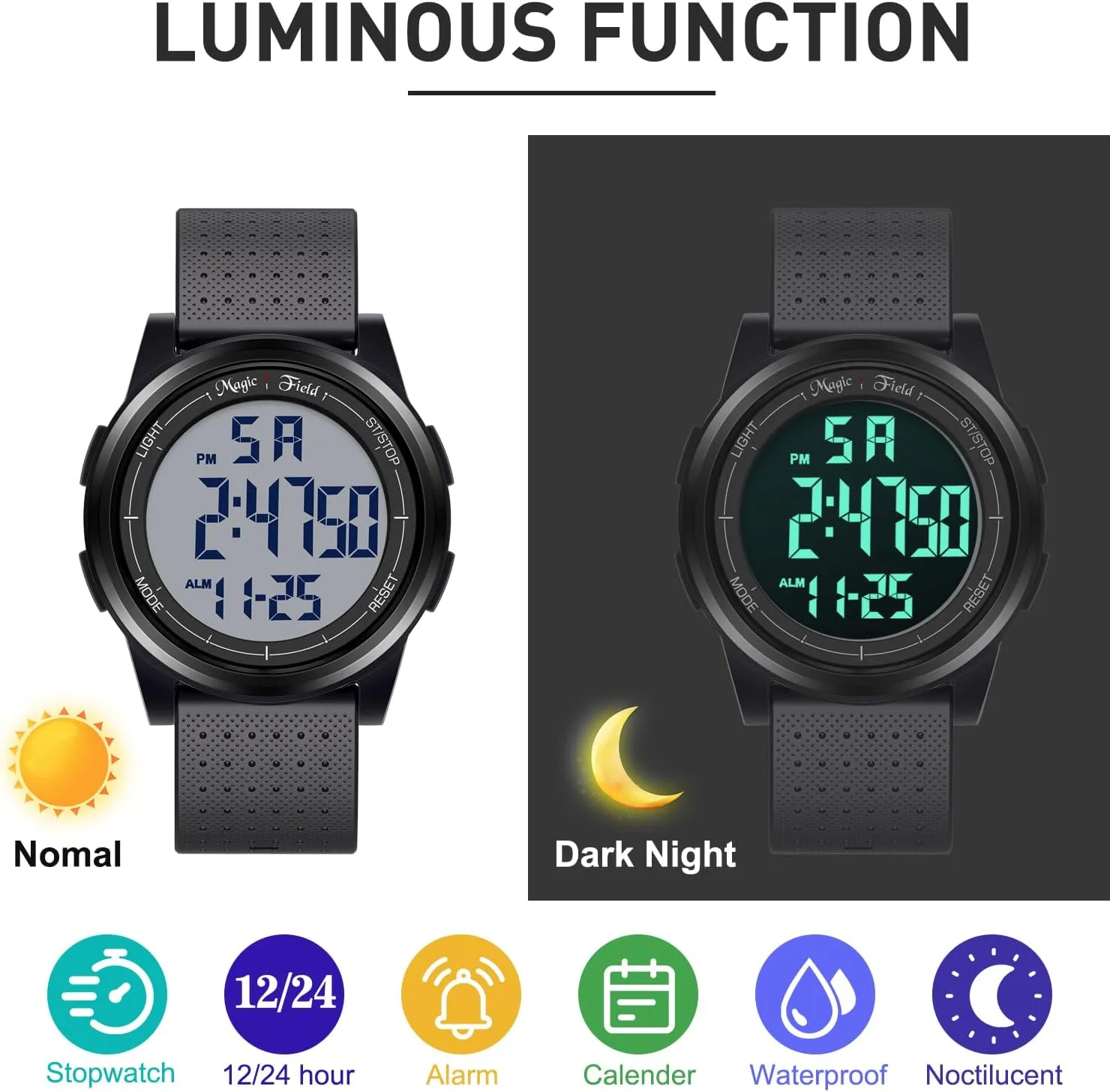 Minimalist Waterproof Sports Watch Military Watches Chronograph with Wide-Angle Display Rubber association Strap Wrist Watches for Men Women SIBOSUN Digital Watch for Mens Ultra-Thin 