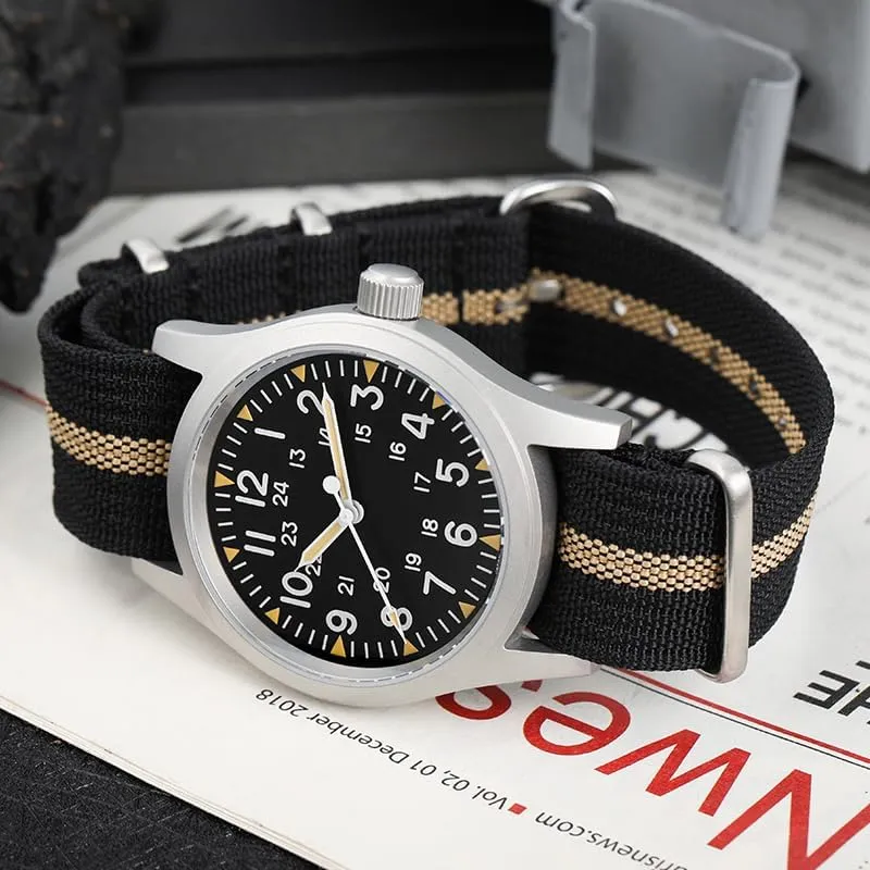 ML05 38mm abhor VH31 Quartz Watch - Domed Sapphire Crystal Field Watch C3 Super Luminous Retro Sweep Wrist Watch for Men 100M Waterproof Militado 