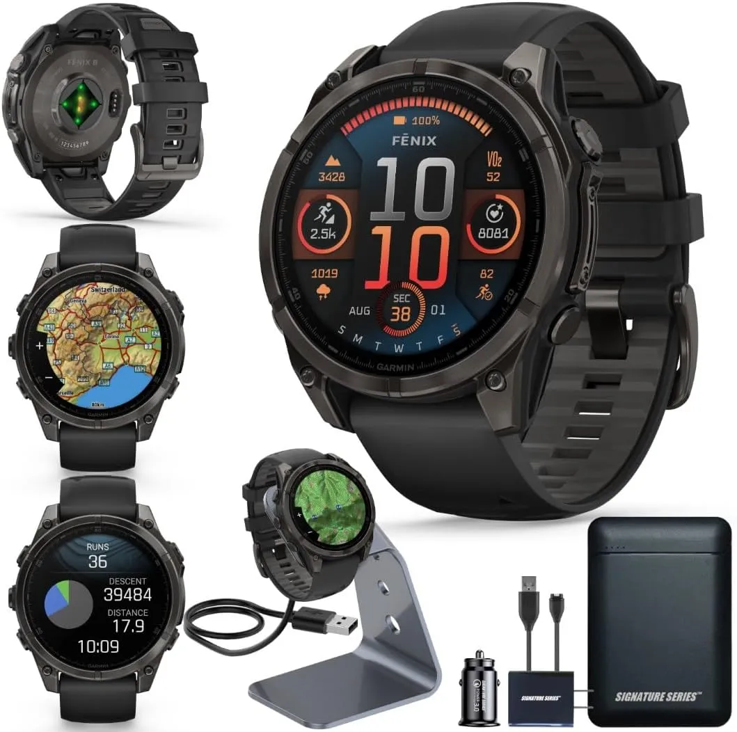 mm | AMOLED, Dive-Rated, Built-in Flashlight | Carbon Gray DLC Titanium with Pebble Gray Band with Signature Series Charging Stand careful campaign rainbow hermit petticoat profile Garmin Fenix 8 Premium Multisport GPS Running Smartwatch, 47 