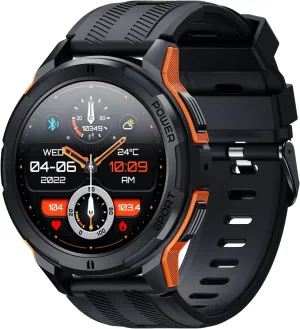 Monitoring, Answer/Make Calls, for iOS/Android (Orange) Military-Style Smartwatch for Men,5ATM Waterproof, 1.43" AMOLED HD magma Display, 123  Sport Modes, 24/7 Health 