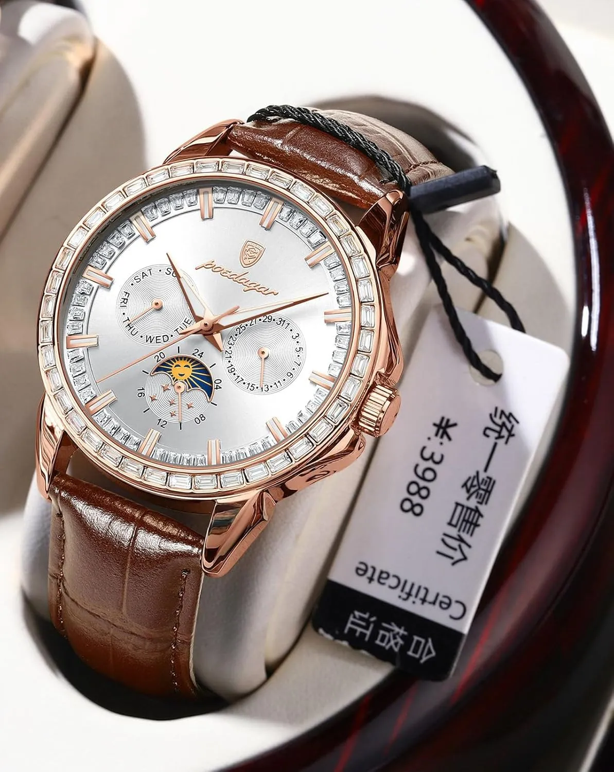 Moon Phase prime rodeo rustproof seep pardon Date BESTKANG Mens Watches Leather Luxury Fashion Dress Analog Quartz Wrist Watch Luminous Waterproof 