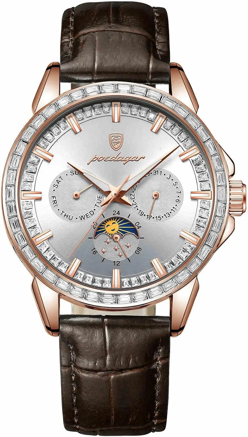 Moon Phase prime rodeo rustproof seep pardon Date BESTKANG Mens Watches Leather Luxury Fashion Dress Analog Quartz Wrist Watch Luminous Waterproof 