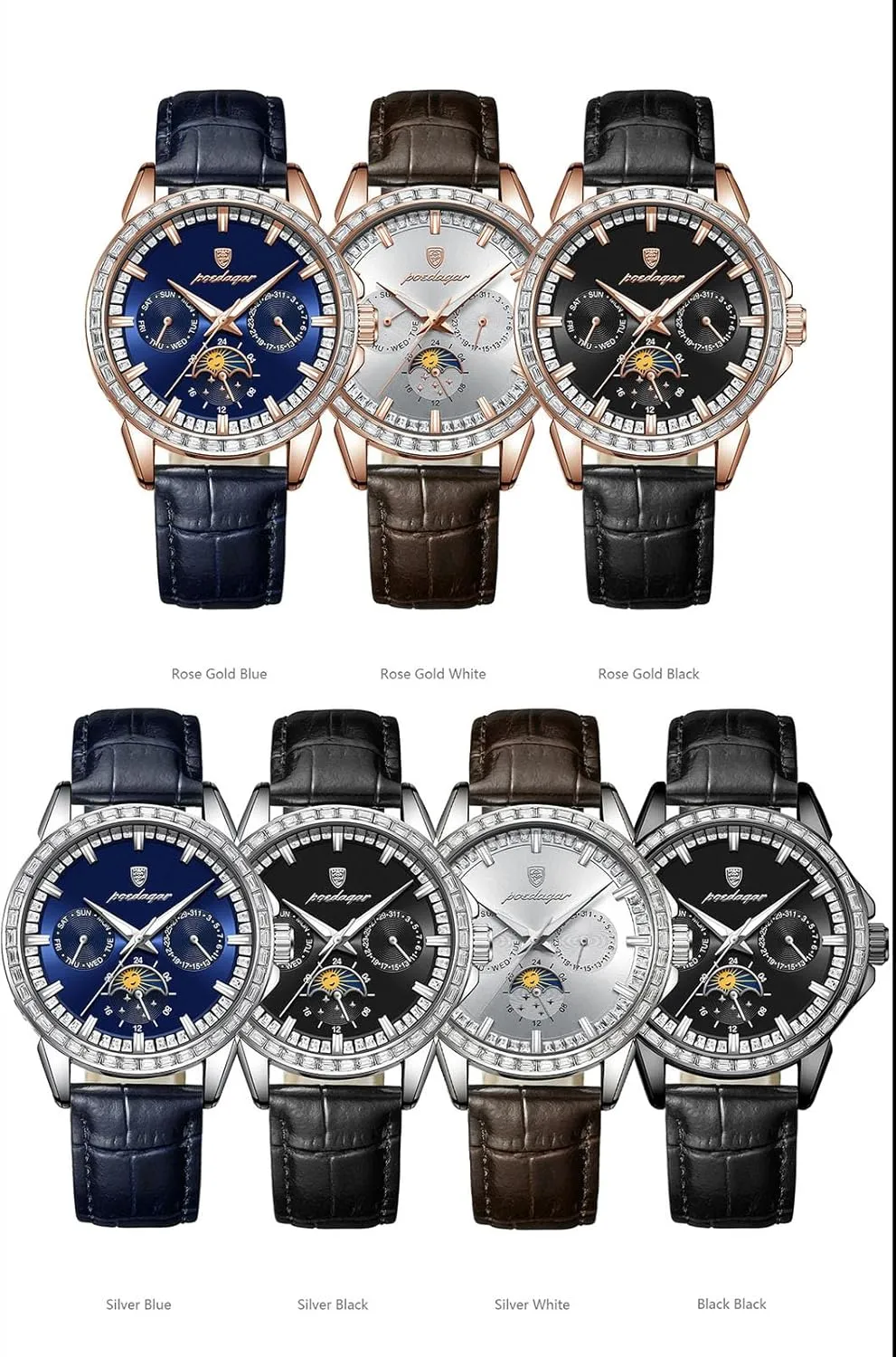 Moon Phase prime rodeo rustproof seep pardon Date BESTKANG Mens Watches Leather Luxury Fashion Dress Analog Quartz Wrist Watch Luminous Waterproof 