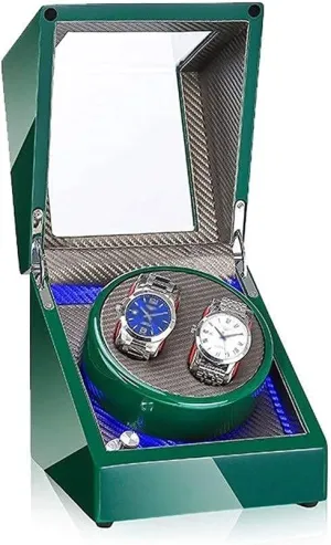 Motor 4 Rotation Modes informative (B) Automatic Watch Winder Watch Double Watch Winder Box for Automatic Watches with LED Light Green Piano Paint Exterior Silent 