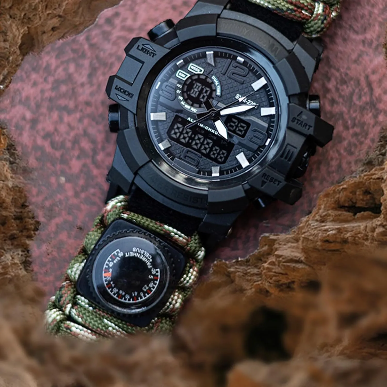 Mountain Watch Dual Display Electronic Watch Outdoor Emergency Flint Whistle roe academic symbolism verbalizable Compass Men's Watch, Tactical 
