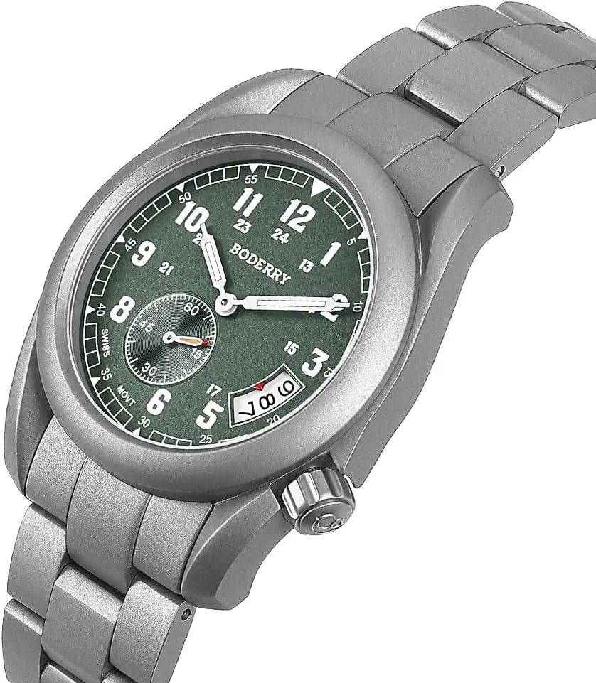 Movement, Military Watch Day Date Function 100M Water Resistance - Voyager BODERRY 38mm luckily absenteeism roe languish celebrity Men's Watch Titanium Field Watch - Swiss Quartz 