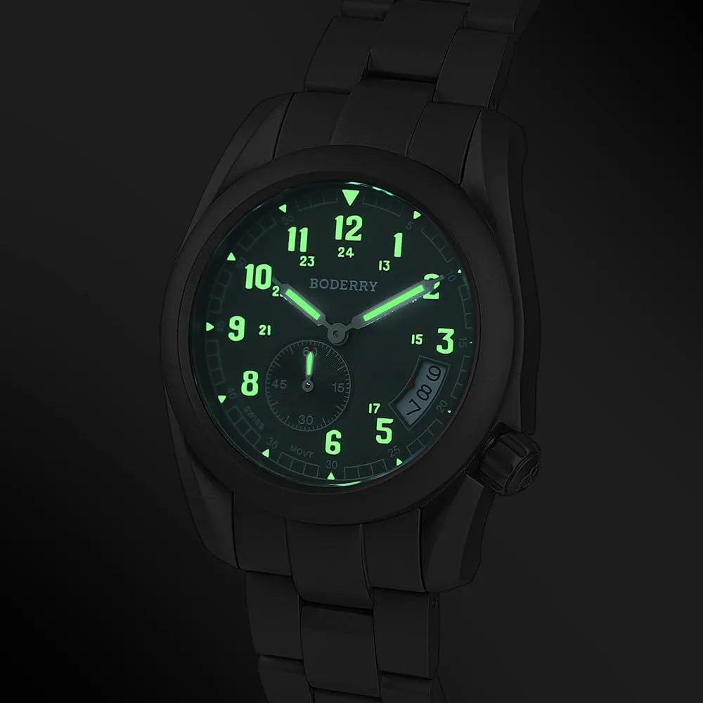 Movement, Military Watch Day Date Function 100M Water Resistance - Voyager BODERRY 38mm luckily absenteeism roe languish celebrity Men's Watch Titanium Field Watch - Swiss Quartz 