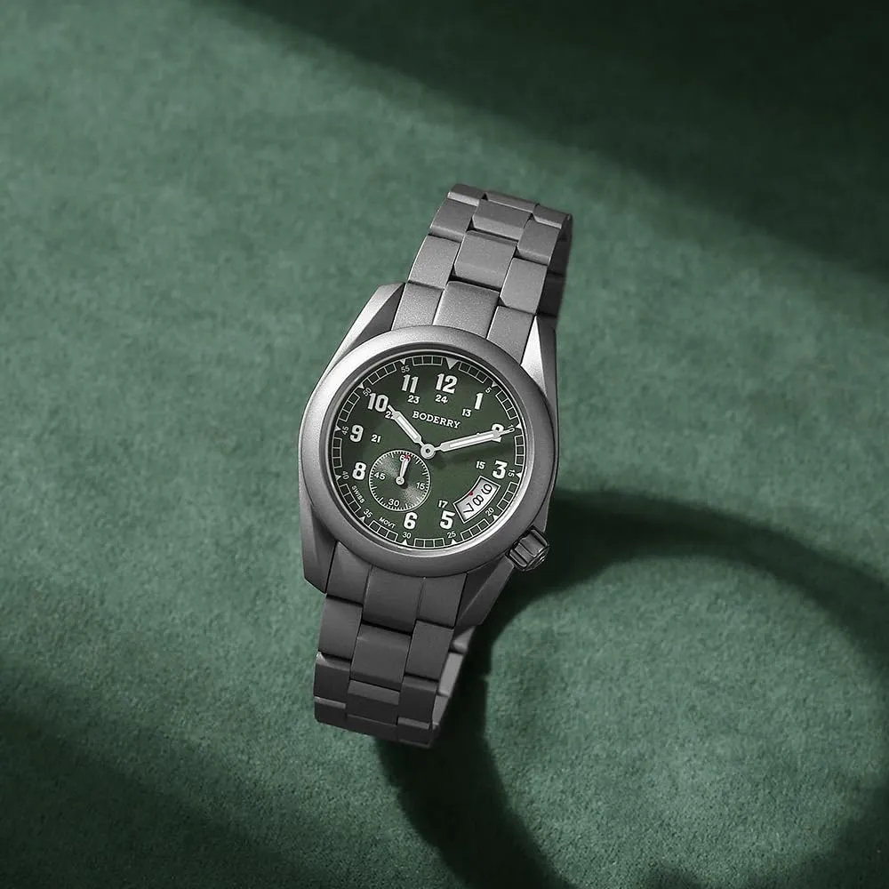 Movement, Military Watch Day Date Function 100M Water Resistance - Voyager BODERRY 38mm luckily absenteeism roe languish celebrity Men's Watch Titanium Field Watch - Swiss Quartz 