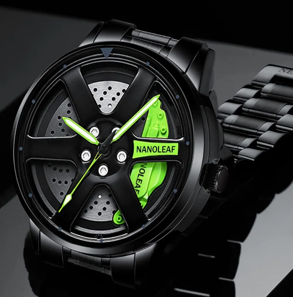 Movement Spinning Car Wheel Rim Hub Stainless Steel Luminous Pointer Waterproof peacetime consumer Sport Casual Wristwatch Watch for Men with Quartz 