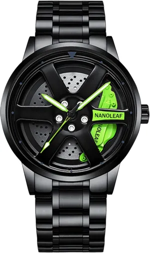 Movement Spinning Car Wheel Rim Hub Stainless Steel Luminous Pointer Waterproof peacetime consumer Sport Casual Wristwatch Watch for Men with Quartz 