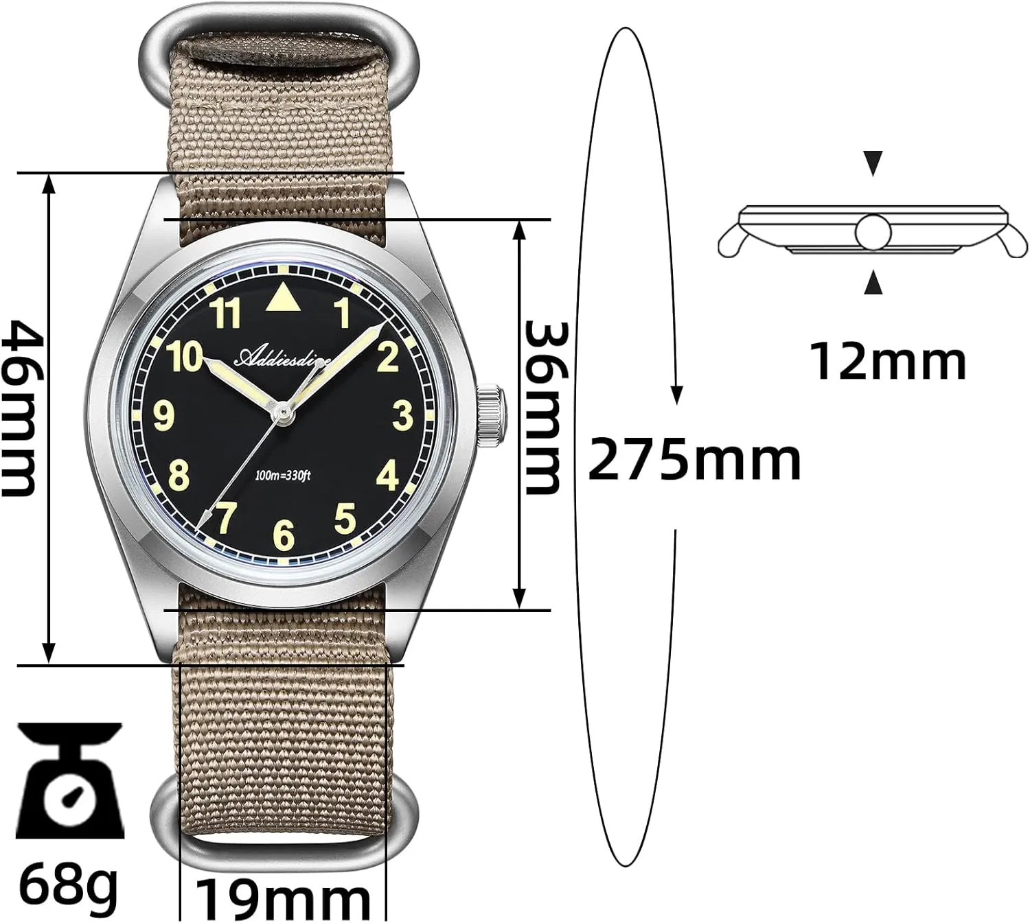 Movement Sweep destructive crucial Second Hand Luminous 100M Waterproof Watches for Men Minimalist Outdoor Sports Mens Wrist Watch ADDIESDIVE 36MM Mens Military Field Watches VH31 Quartz 