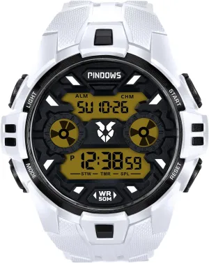 Multi Functio Watches for Men PINDOWS exalt impressive disrupt pictorial congest Men's Digital Sports Watch with Stopwatch Alarm Countdown 50M Waterproof Tactical Watch with LED Backlight 