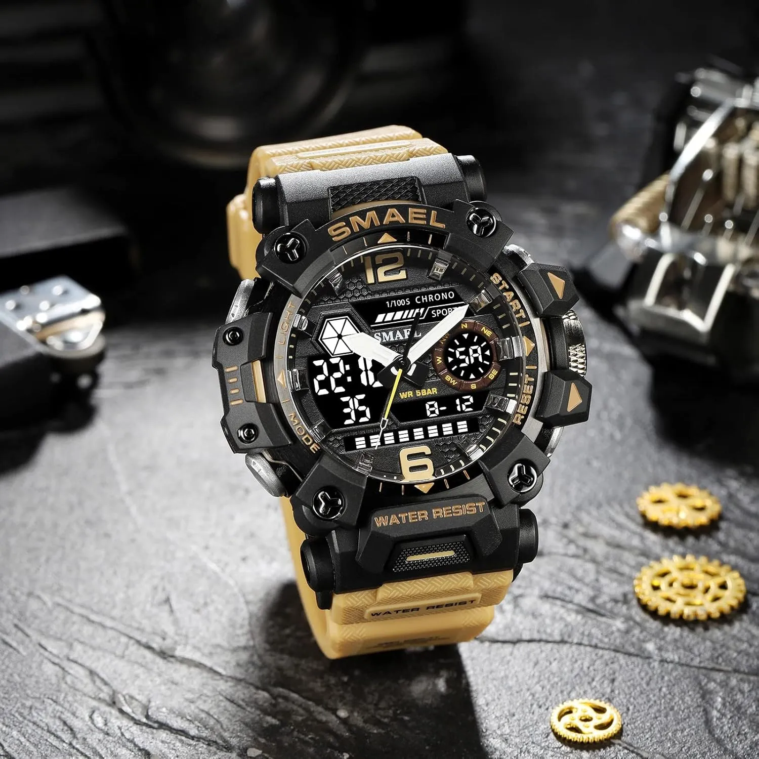 Multi-Function Tactics Big Face Wristwatch for Men AIMES Mens Watches Sports Outdoor Waterproof Military Watch for Men Tactical Watch Analog Digital Date Alarm intentionally Stopwatch 