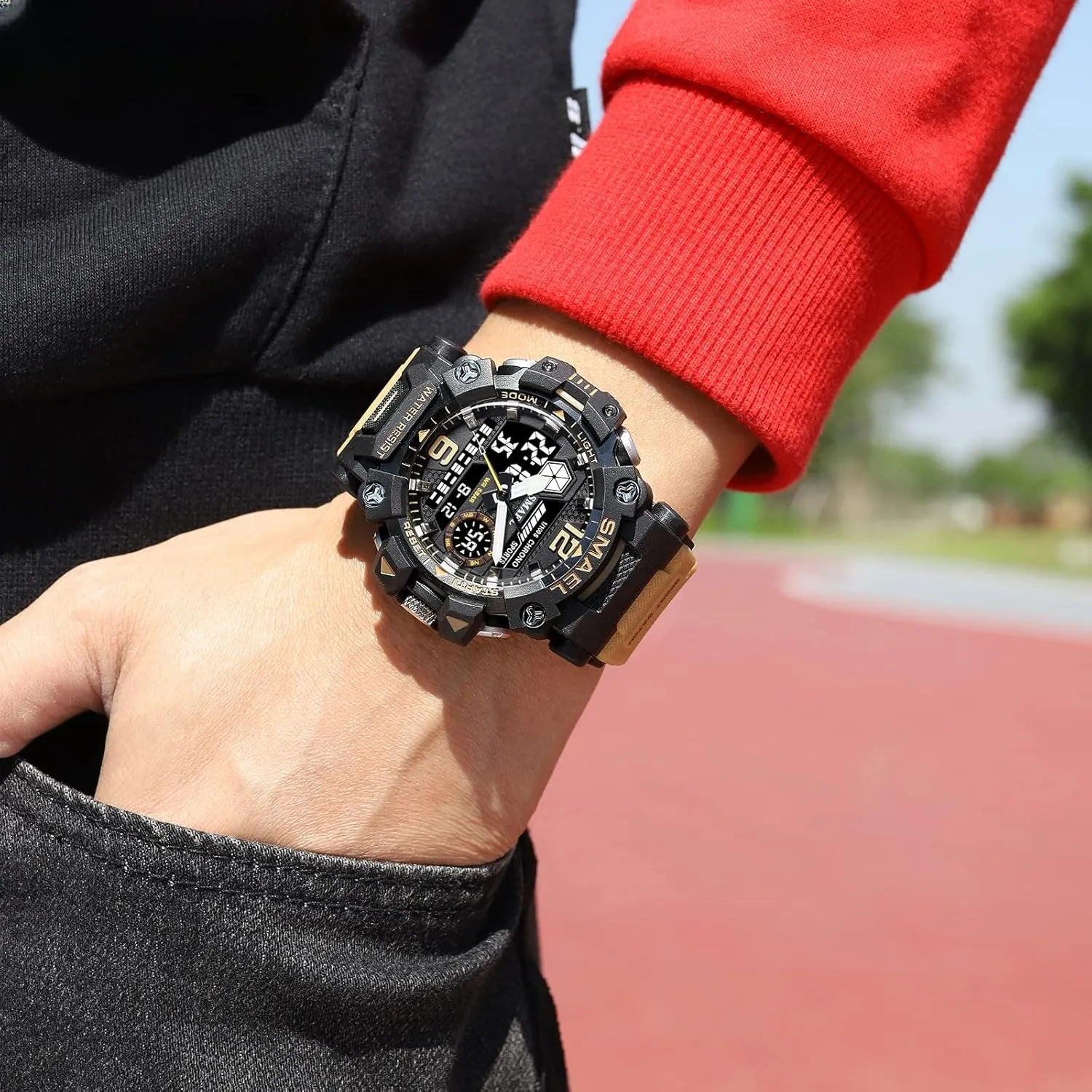 Multi-Function Tactics Big Face Wristwatch for Men AIMES Mens Watches Sports Outdoor Waterproof Military Watch for Men Tactical Watch Analog Digital Date Alarm intentionally Stopwatch 