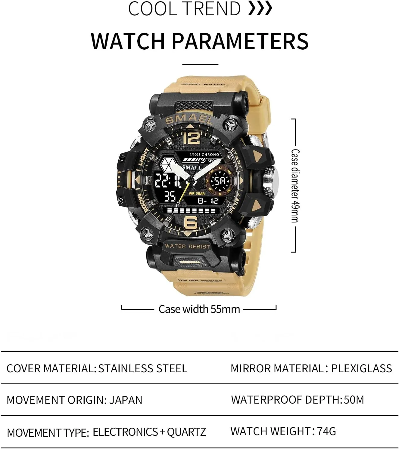 Multi-Function Tactics Big Face Wristwatch for Men AIMES Mens Watches Sports Outdoor Waterproof Military Watch for Men Tactical Watch Analog Digital Date Alarm intentionally Stopwatch 