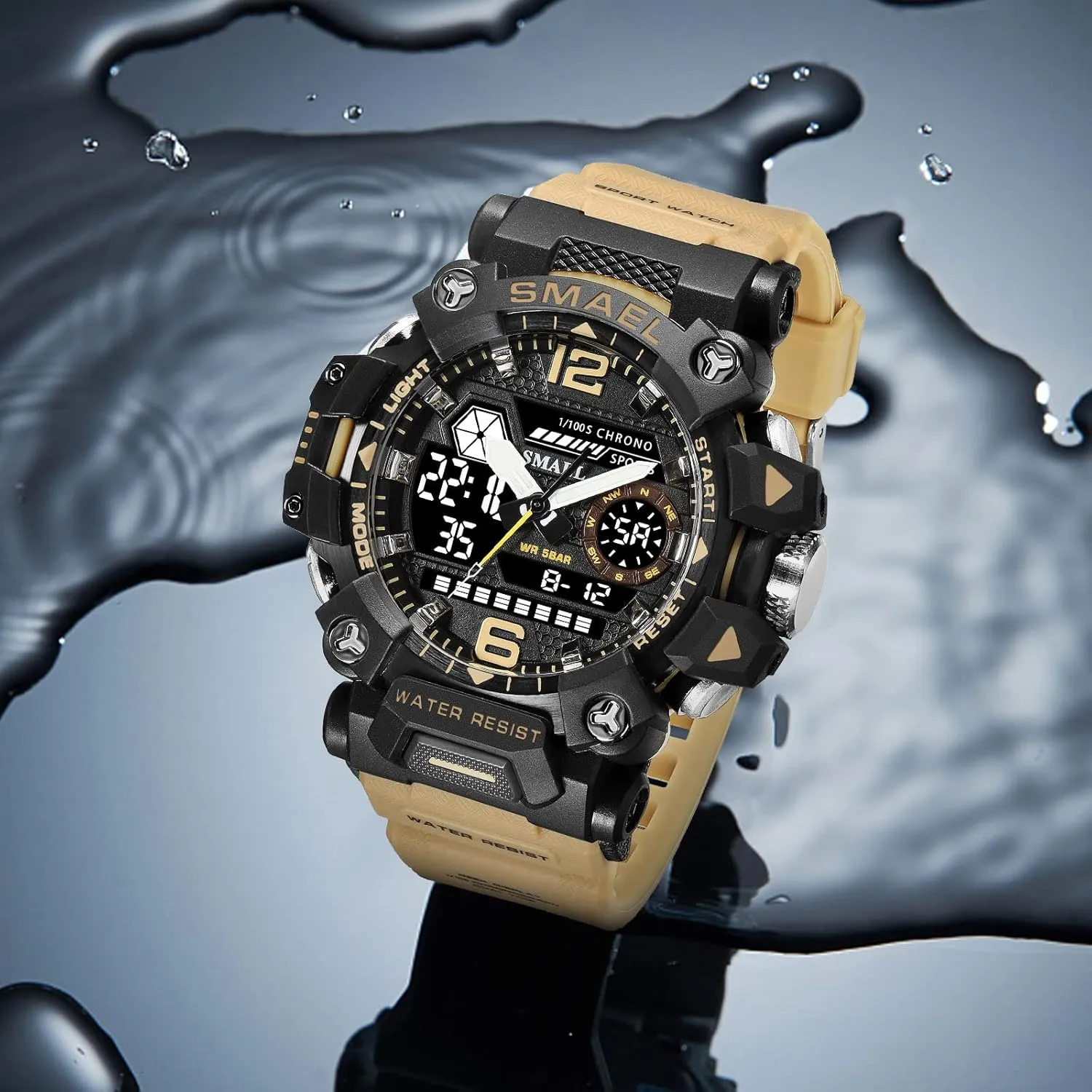 Multi-Function Tactics Big Face Wristwatch for Men AIMES Mens Watches Sports Outdoor Waterproof Military Watch for Men Tactical Watch Analog Digital Date Alarm intentionally Stopwatch 