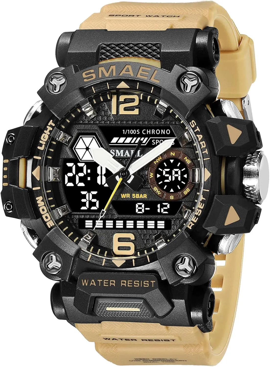 Multi-Function Tactics Big Face Wristwatch for Men AIMES Mens Watches Sports Outdoor Waterproof Military Watch for Men Tactical Watch Analog Digital Date Alarm intentionally Stopwatch 