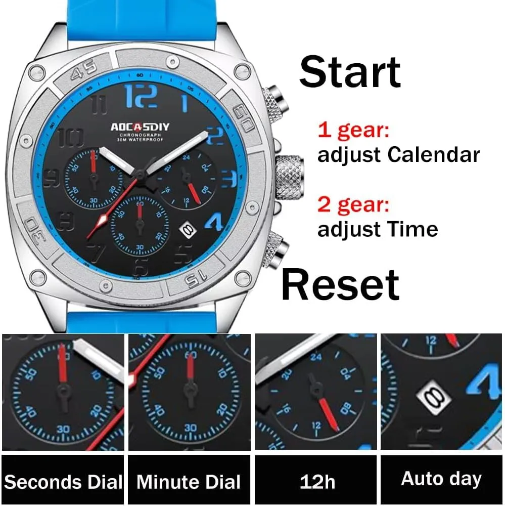 Multi-Functional Quartz Waterproof Watch Luminos Hands Personality Large Dial boot Mens Watchess Fashion Business Men's 