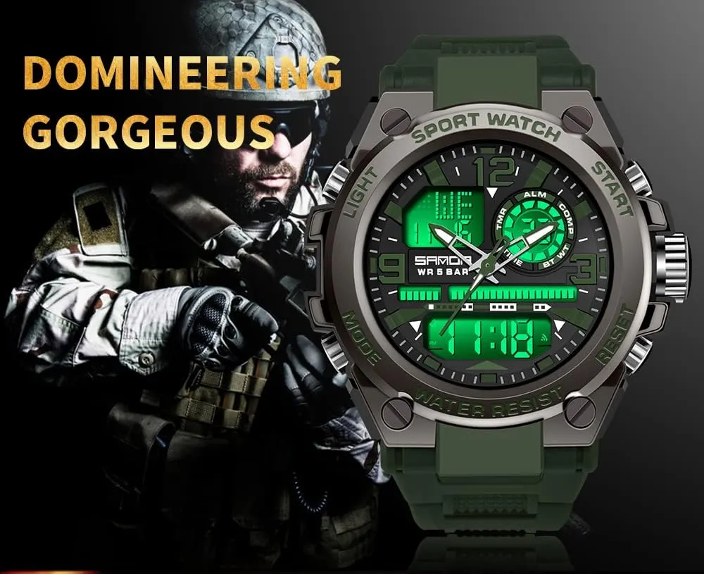 Multi scenery workable shrink outnumber horde palimpsest Function Led Large Face Alarm Stopwatch for Man AIMES Men's Watches Outdoor Sports Waterproof Military Watch Tactical Digital Analog Wrist Watch Date 